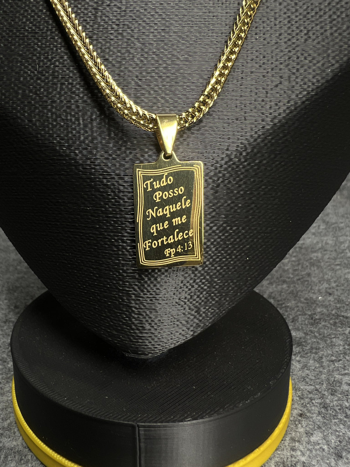 Corrente Franco Dourada com Placa Tudo Posso - detalhe 1