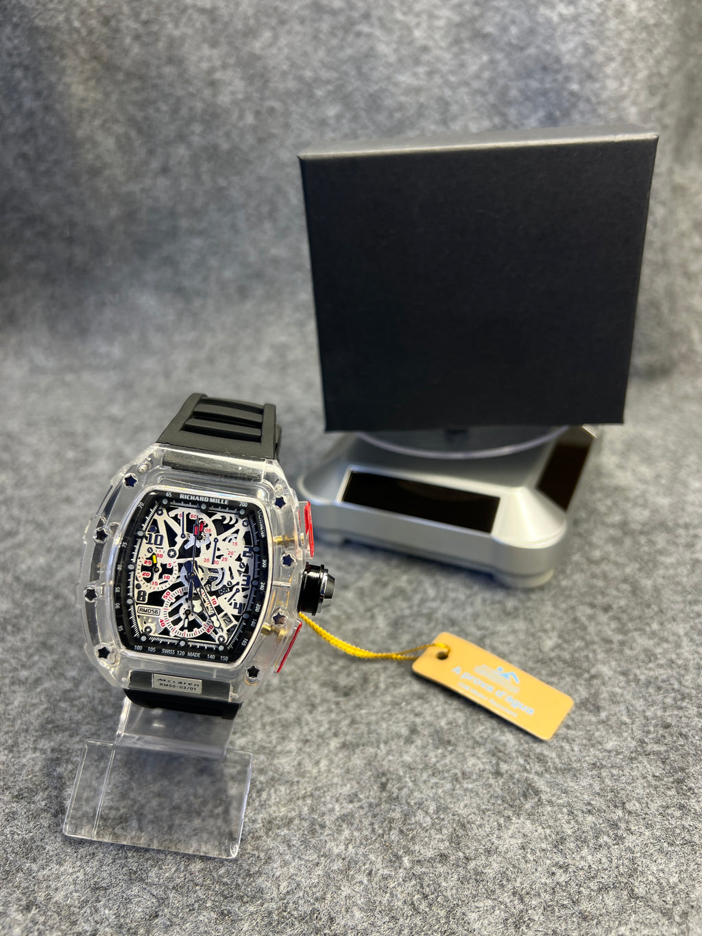 Relógio Richard Mille RM56 Transparente Pulseira Preta