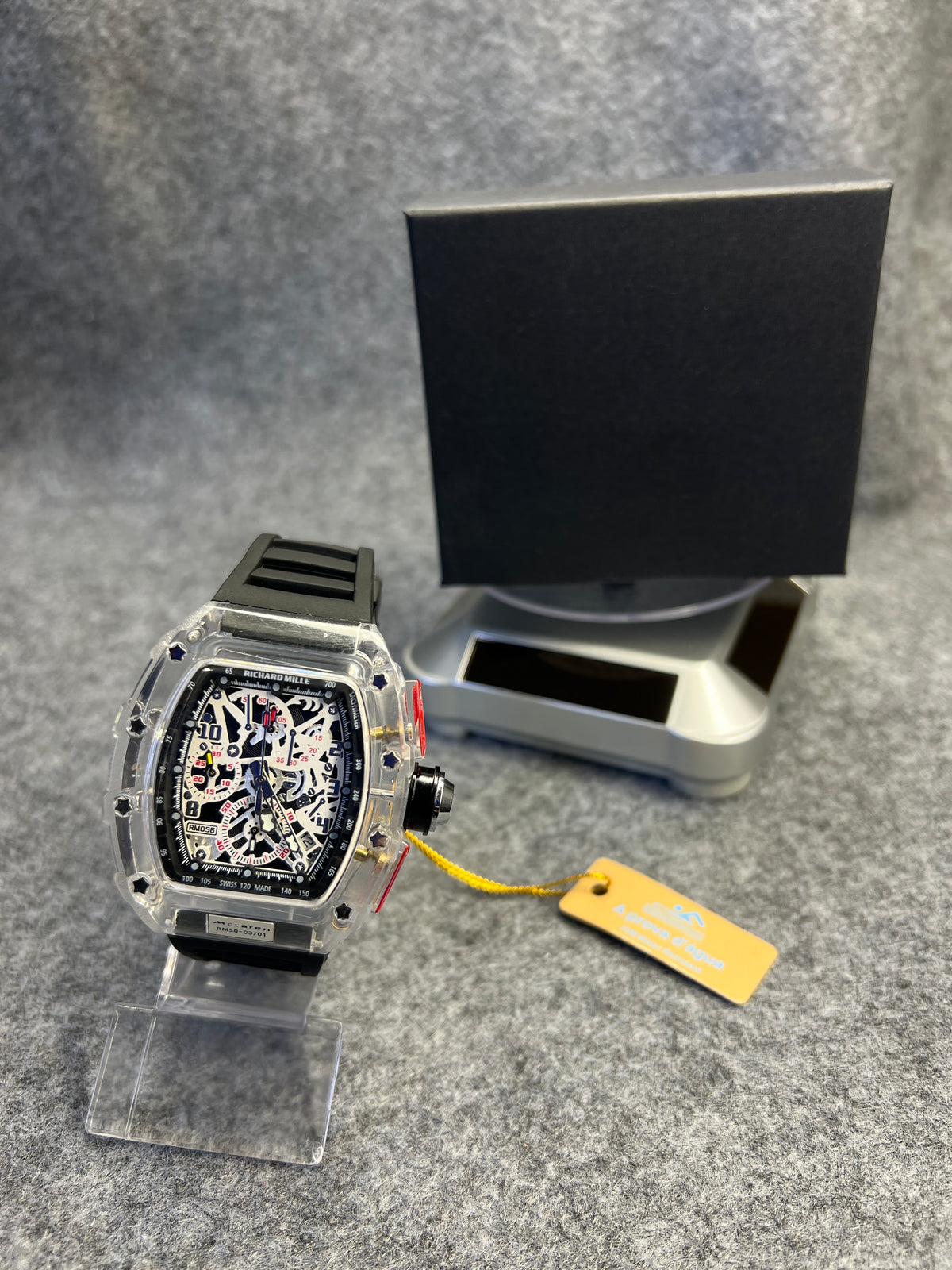 Relógio Richard Mille RM56 Transparente Pulseira Preta