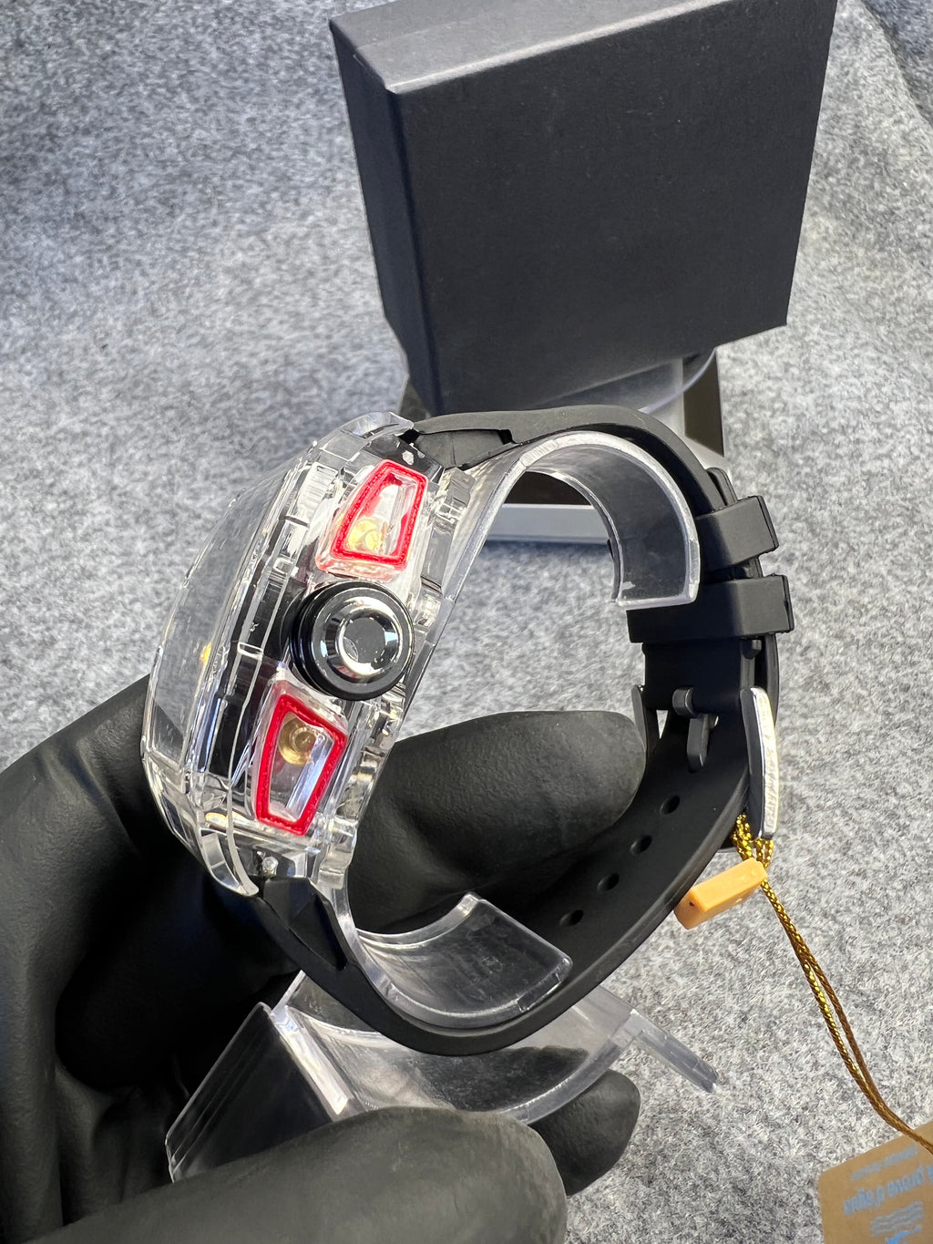 Relógio Richard Mille RM56 Transparente Pulseira Preta