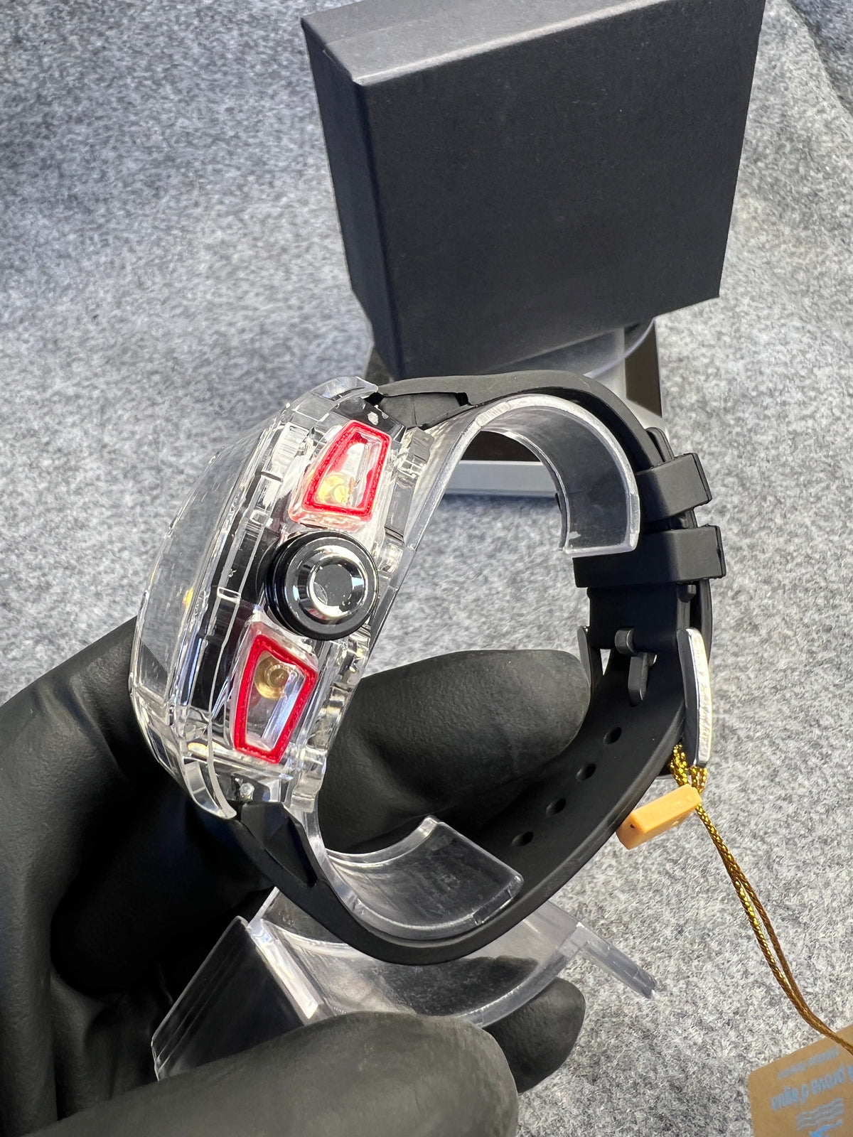 Relógio Richard Mille RM56 Transparente Pulseira Preta