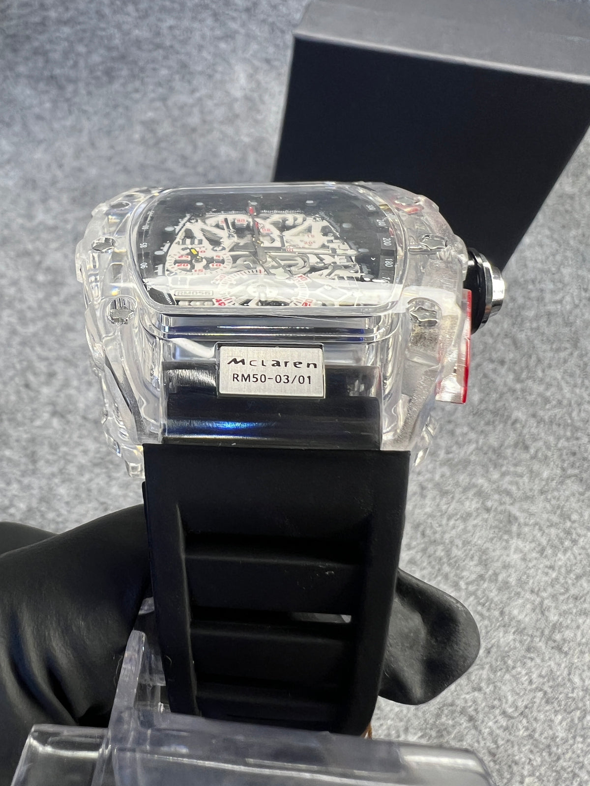 Relógio Richard Mille RM56 Transparente Pulseira Preta