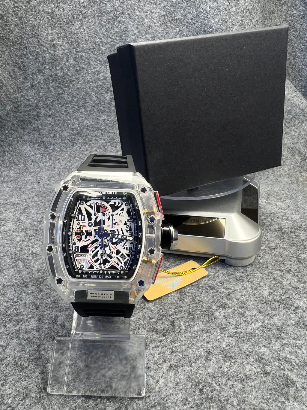 Relógio Richard Mille RM56 Transparente Pulseira Preta