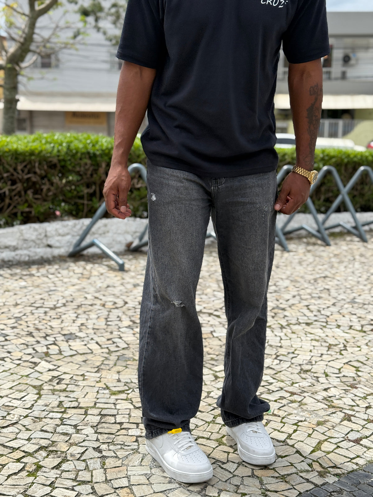 Calça Jeans Presence Wide Grafite - frente