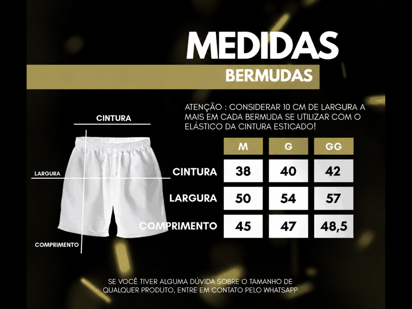 Tabela de medidas das bermudas da RD Multimarcas